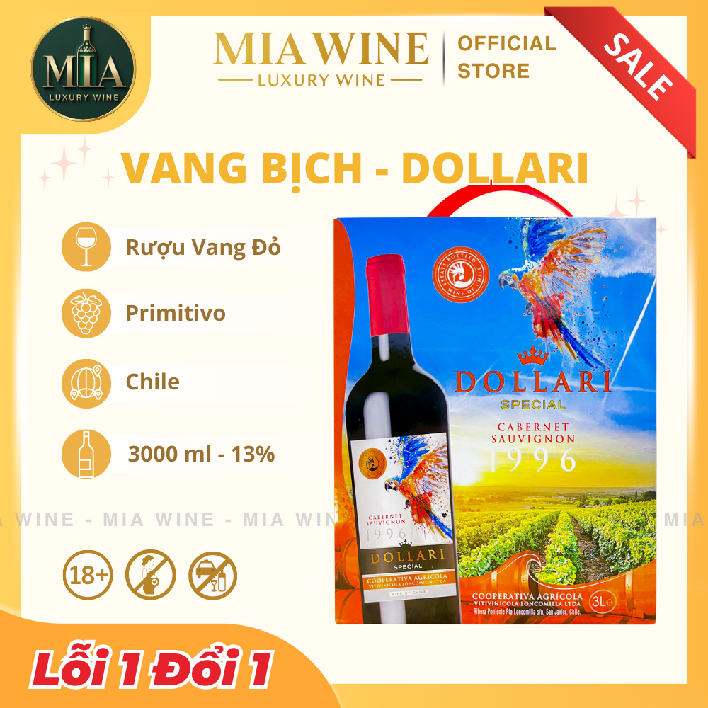 [Chính Hãng] - (Bịch 3 lít) Rượu Vang Đỏ Chile DOLLARI Special Cabernet Sauvignon - 13% MiaWine