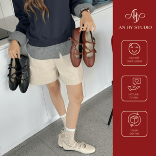  Giày búp bê nữ An Hy Studio giày tiểu thư đế bệt mũi tròn quai chéo thời trang Hàn Quốc thanh lịch sang trọng cá tính 