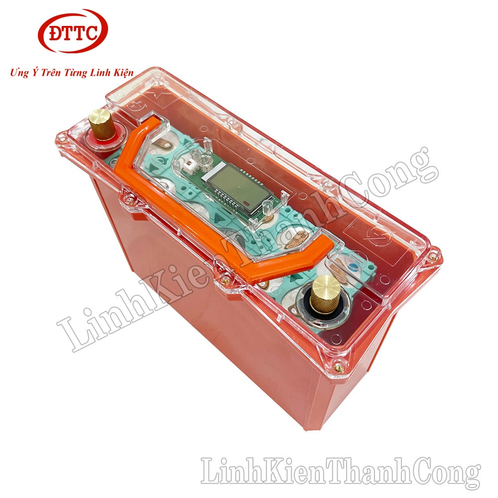 Hộp Nhựa Đóng Pin 12V 45Ah Màu Cam, Màu Đen Nắp Trong, Có Quai Xách, Đồng Hồ LCD