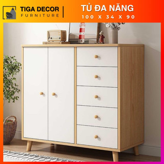 Tủ gỗ đa năng 4 hộc kéo có đèn led sáng khoang tủ, tủ đa năng dài 100cm sâu 38cm cao 78cm