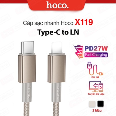 Cáp sạc nhanh Hoco X119 PD27W Type-C to IP hỗ trợ truyền dữ liệu dùng cho ip6/7/8/X/11/12/13/14promax dài 1M