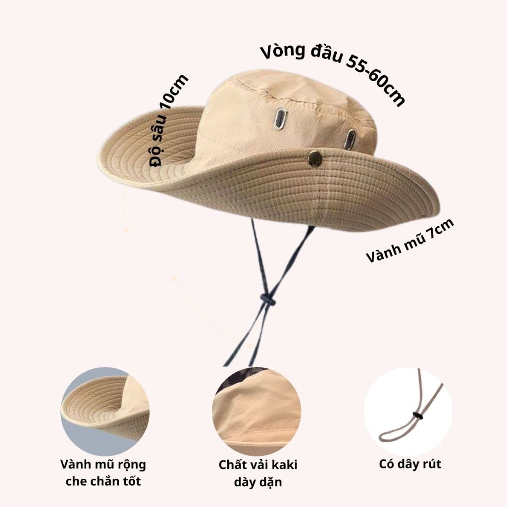 Mũ Bucket, Mũ tai bèo nơ SOLILA có dây rút, Nón cao bồi nam nữ đi biển chất vải mỏng nhẹ thoáng mát, che nắng tốt | BigBuy360 - bigbuy360.vn