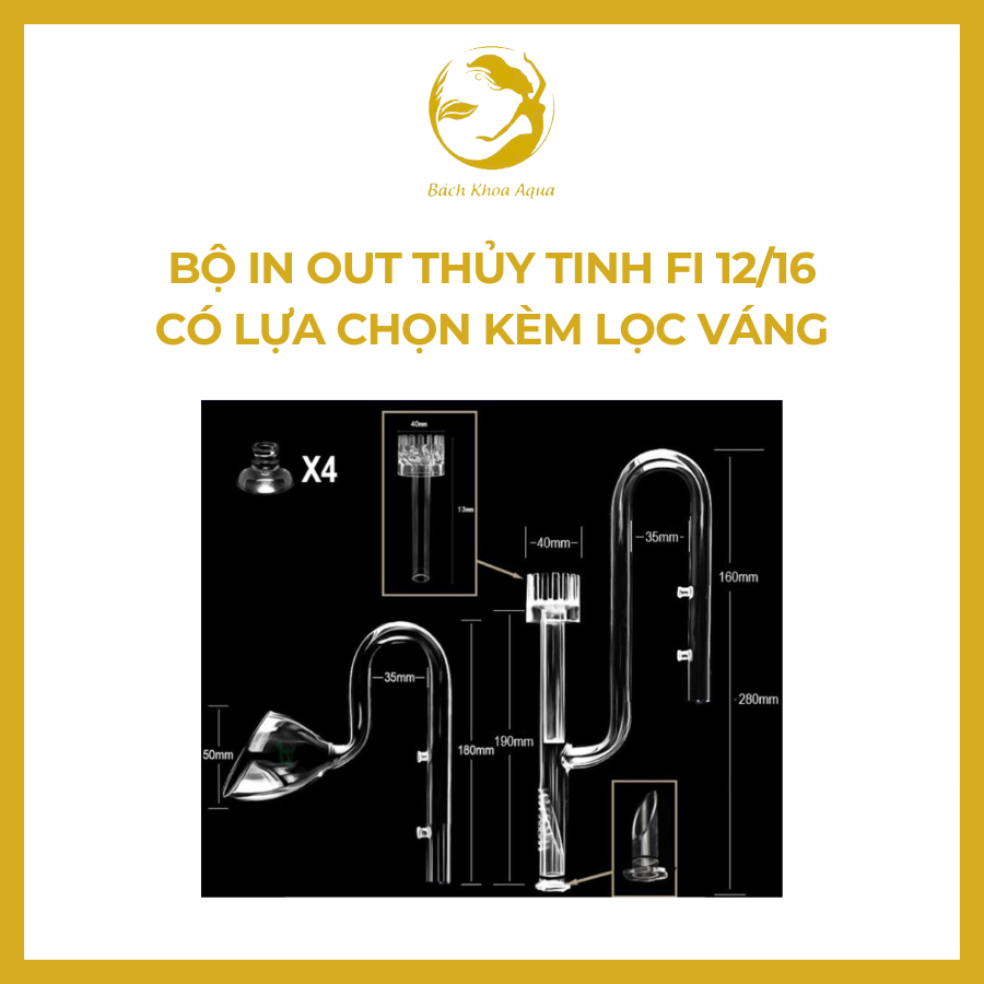 Bộ In Out Thuỷ tinh phi 12/16 có lựa chọn kèm lọc váng - Phụ kiện in out cho bể thủy sinh