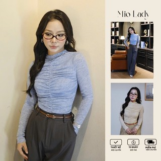  Áo thun nữ dài tay cổ leo muối tiêu nhún ngực co giãn khóa sườn Mio Lady 