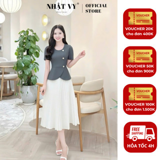  Áo công sở Nhật Vy peplum cổ tròn form dáng ôm chất lụa phù hợp đi chơi - D3448 