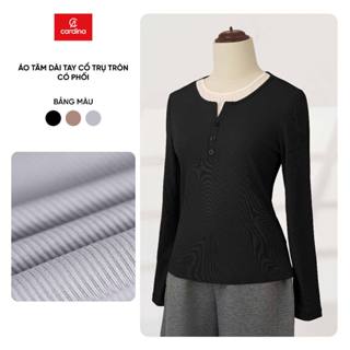  Áo tăm mềm nữ CARDINA dài tay cổ tròn kiểu dáng basic 5AFD01 