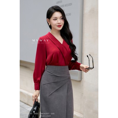 Áo Sơ Mi Lụa Cổ Vest Victoria Satin MY WAY Dài Tay Công Sở Cao Cấp 3MA03134