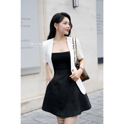 Set Modern Chic MY WAY Blazer Công Sở Trắng Mix Chân Váy Gấm Đen Sang Trọng 3MV1012 2MATB518 1MCX2777 DE
