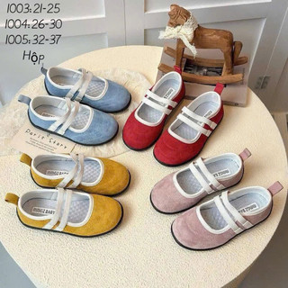 Giày búp bê bé gái 2 quai chun da lộn mềm êm phong cách tiểu thư Hàn Quốc size 21-37