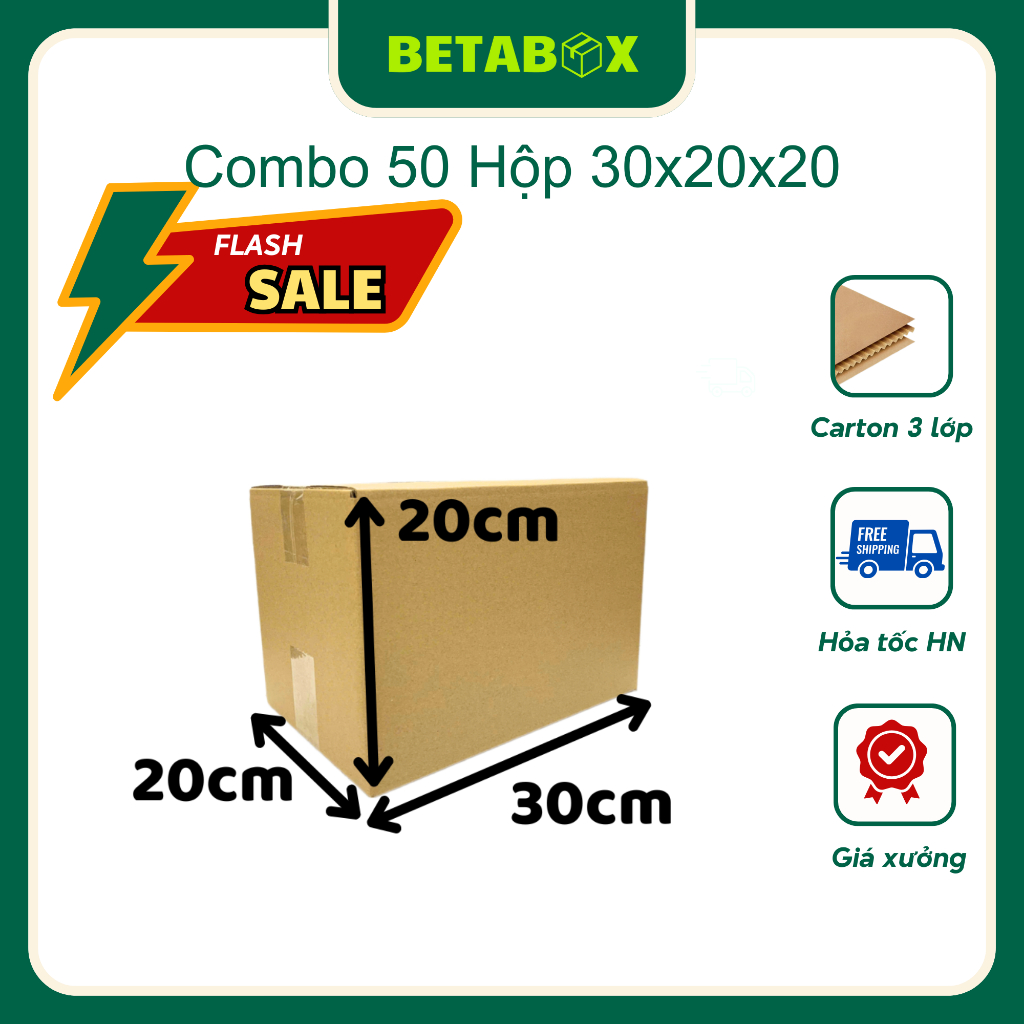 BETABOX - 30x20x20 COMBO 50 Thùng Hộp Carton Đóng Hàng