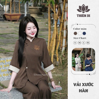  Pháp phục đi lễ chùa cho nữ Thiên Di bộ đồ lam nữ quần áo đi chùa kiểu mới trẻ trung phật tử D06 