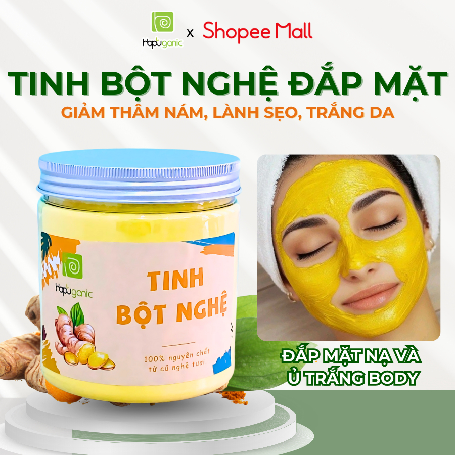 Tinh Bột Nghệ Nguyên Chất Mặt Nạ Bột Thiên Nhiên Hapuganic Sáng Da Mờ Thâm Giảm Mụn 300g
