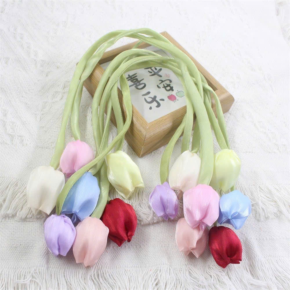 Dây hoa tulip 2 đầu trang trí quần áo phụ kiện, dây nơ móc khoá túi ví balo màu pastel kẹo ngọt Zichi DAYTLip01