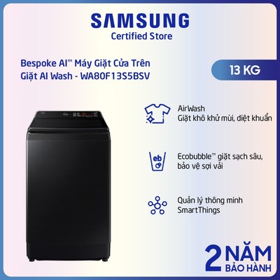 [Shopee - Lắp đặt 0Đ HN HCM][MODEL 2025] Máy giặt Samsung Inverter 13Kg WA80F13S5BSV - Shopee chỉ lắp  HN&HCM