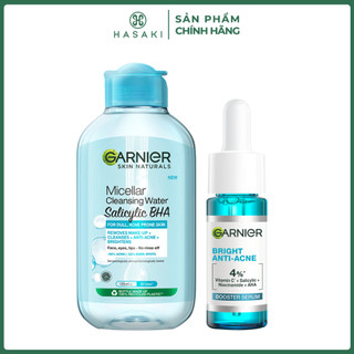 Combo Nước Tẩy Trang Garnier Dành Cho Da Dầu Và Mụn 125ml (Mới) + Serum Giảm Mụn Mờ Thâm Cho Da Dầu, Mụn 15ml Hasaki