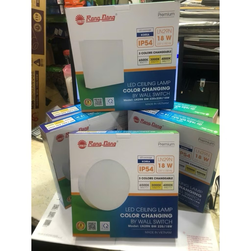 Đèn LED ốp trần vuông đổi màu Rạng Đông model LN12N đế nhựa