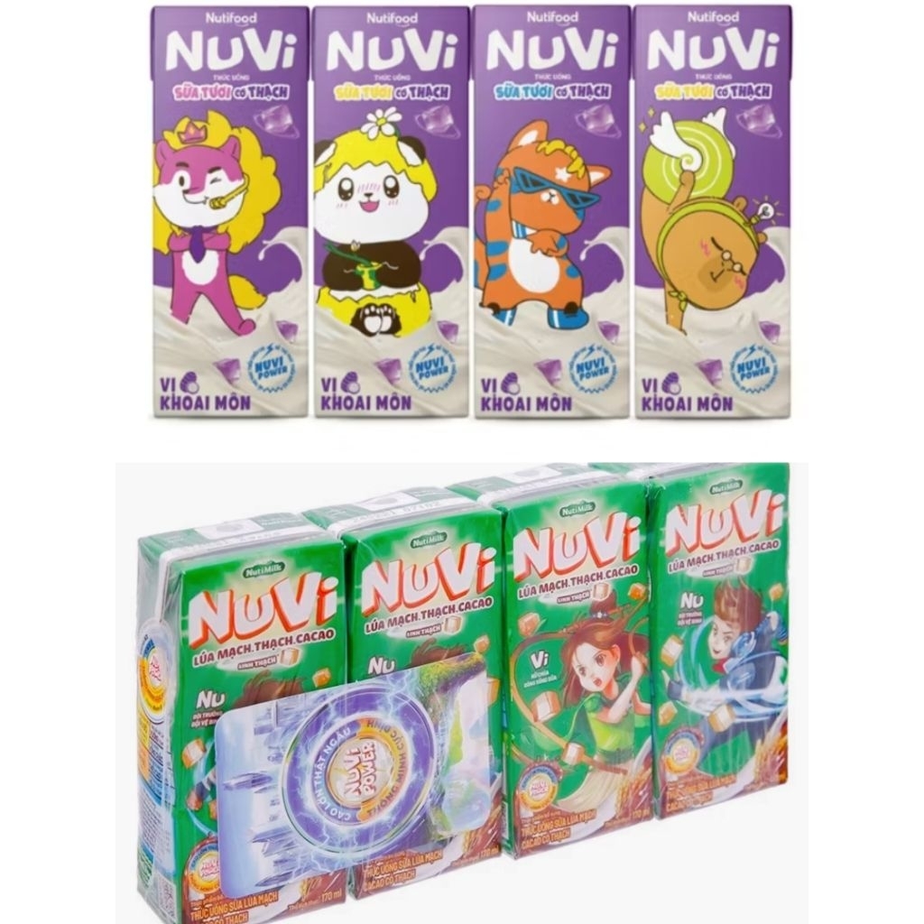 🧃Lốc 4 Hộp Sữa Thạch Nuvi Khoai Môn, Lúa Mạch Cacao 180ml Chính Hãng