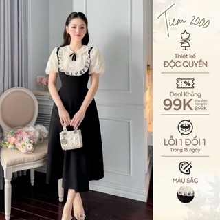Đầm Váy Công Sở Thiết Kế Cổ Tròn Tay Ngắn Phối Yếm Ngực Dáng Xoè Phù Hợp Mặc Đi Làm Đi Dự Tiệc