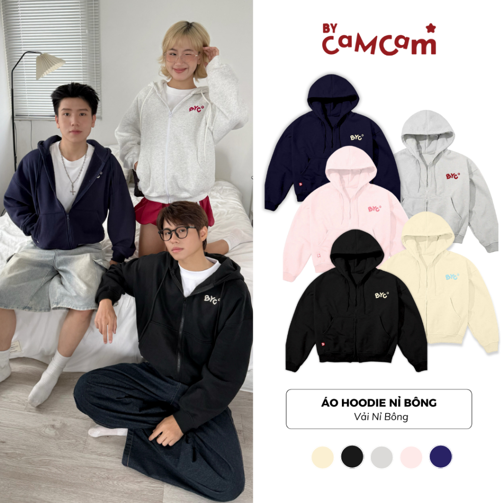 Áo Hoodie Zip Nỉ Bông Basic Form Boxy 𝑩𝒚𝒄𝒂𝒎𝒄𝒂𝒎 Urban Khoá Kéo BYC Streetwear Unisex Nam Nữ AHOD243 | BigBuy360 - bigbuy360.vn