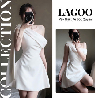 Đầm Rubi Thiết Kế Lệch Vai Đính Hoa Sang Chảnh, Váy Có Dải Lụa Dài Bay Bổng Duyên Dáng Glamchic