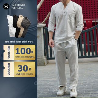 Bộ quần áo nam đũi lụa dài tay MKCLEVER chất vải đũi lụa mềm mịn, form lên chuẩn, đi chơi, đi biển, dạo phố