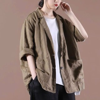 Áo blazer nữ dáng rộng oversize - chất vải Linen bột mềm nhẹ, form áo khoác suông dễ phối đồ - AB10