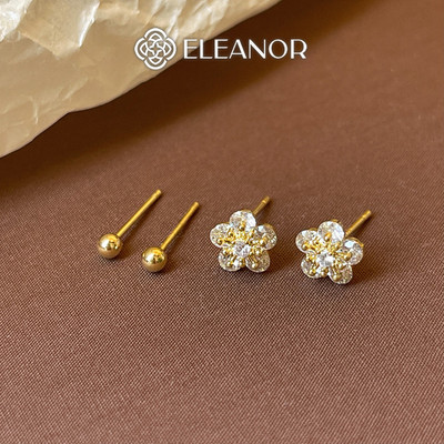 Set bông tai nữ chuôi bạc 925 Eleanor Accessories hoa đính đá phụ kiện trang sức khuyên tai 10477