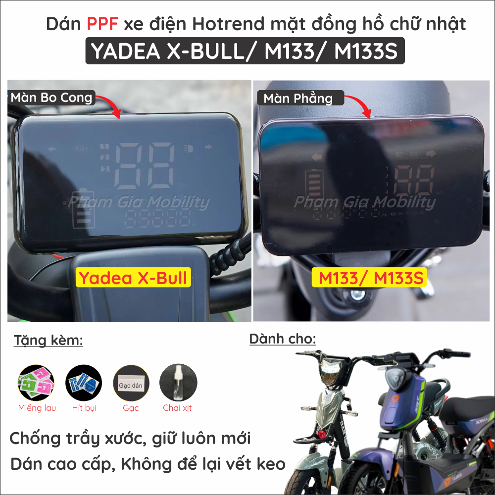 Dán màn hình đồng hồ chữ nhật xe điện Yadea X-Zone X-Bull X Bull Zone M133 133S Mima M16 JVC G9S NFC
