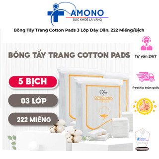 Combo 5 Bịch Bông Tẩy Trang Cotton Pads 3 Lớp Dày Dặn, 222 Miếng/Bịch - Lựa Chọn Hoàn Hảo Cho Chăm Sóc Da