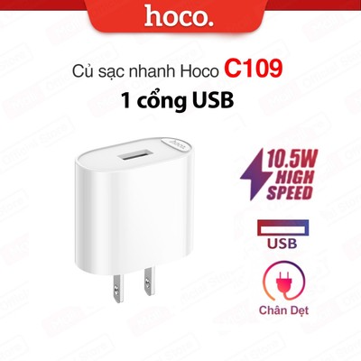 Củ sạc nhanh PD10.5W 1 cổng USB Hoco C109 / C109A thích hợp nhiều dòng điện thoại chất liệu PC cao cấp