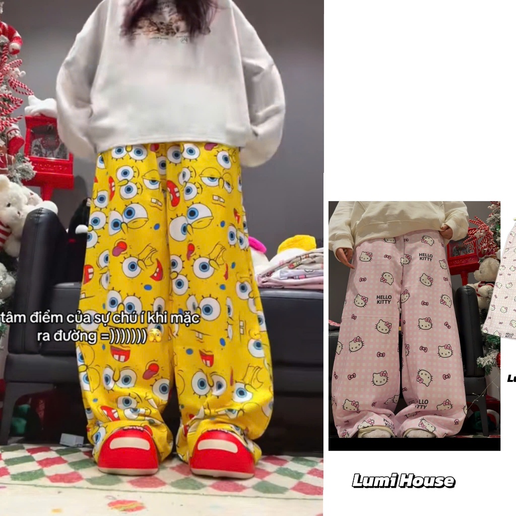 [LUMI HOUSE] Quần Dài Ống Rộng Nhiều Họa Tiết Dễ Thương Cute Pho Mai Que Unisex Q1 (Chất Vải Thay Đổi Theo Mùa)