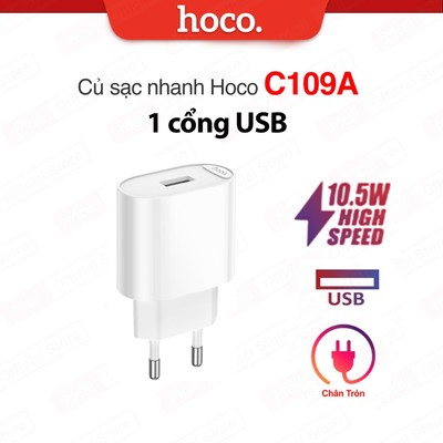 Củ sạc nhanh PD10.5W 1 cổng USB Hoco C109 / C109A chất liệu PC cao cấp,thích hợp nhiều dòng điện thoại