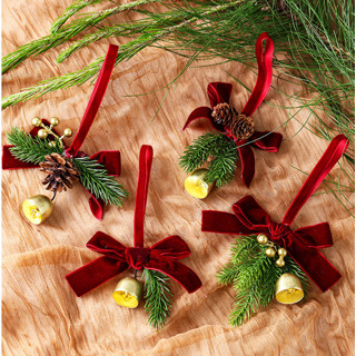  Phụ kiện treo nơ đỏ lá xanh PKT84 trang trí noel giáng sinh 