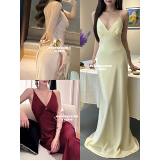  SẴN MÚT || Đầm lụa dài 2 dây cổ V HỞ LƯNG CỘT DÂY sang trọng dự tiệc quyến rũ 