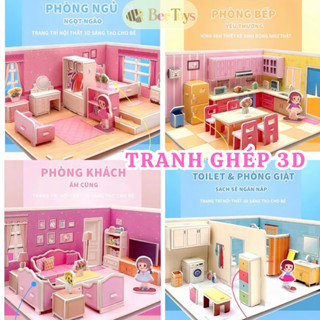  LOẠI TO Tranh ghép hình cho bé mô hình 3D combo 4 phòng bằng bìa xốp đồ chơi lắp ráp ghép hình thông minh Bee Toys 