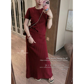 set đồ nữ sang chảnh,set áo chân váy dài,bộ len áo ngắn tay chân váy dài 2 màu hot trend UD129