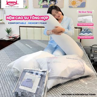 Nệm Cao Su Tổng Hợp 10cm êm ái đàn hồi hơn, may viền tỉ mỉ, bộ quà 7 món giao hàng nhanh