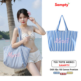 Túi Tote Canvas Premium 𝐒𝐚𝐦𝐩𝐭𝐲 Merci Kẻ Sọc Thời Trang Y2K Sức Chứa Lớn Trend