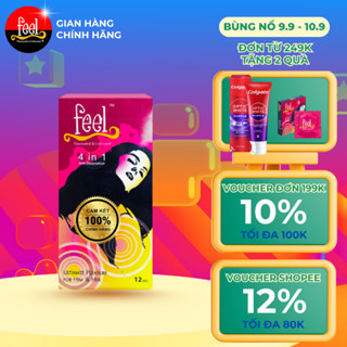 Bao cao su Feel 4 in 1 kéo dài thời gian | Bao cao su kéo dài quan hệ, size 52mm, hộp 12 bao