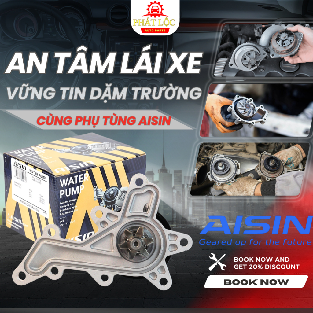 Bơm nước làm mát động cơ Vios 2014-2024, Veloz, Avanza, Wigo, Rush 2015-2024 ( Aisin chính hãng)
