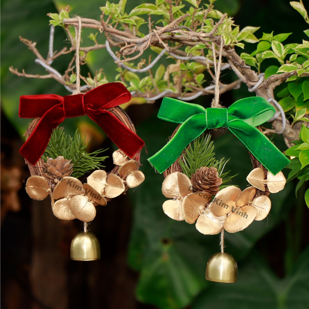 Phụ kiện treo PKT84 nơ đỏ lá xanh trang trí noel giáng sinh