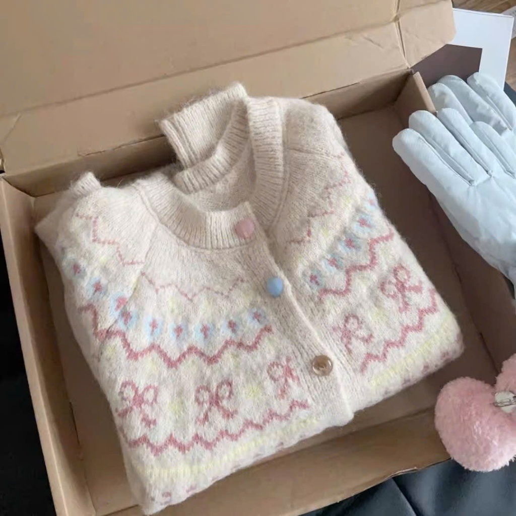 [SẴN] Áo khoác len kiểu xinh xắn cổ tròn cho nữ, áo cardigan len oversize họa tiết dễ thương form rộng - 196 | BigBuy360 - bigbuy360.vn