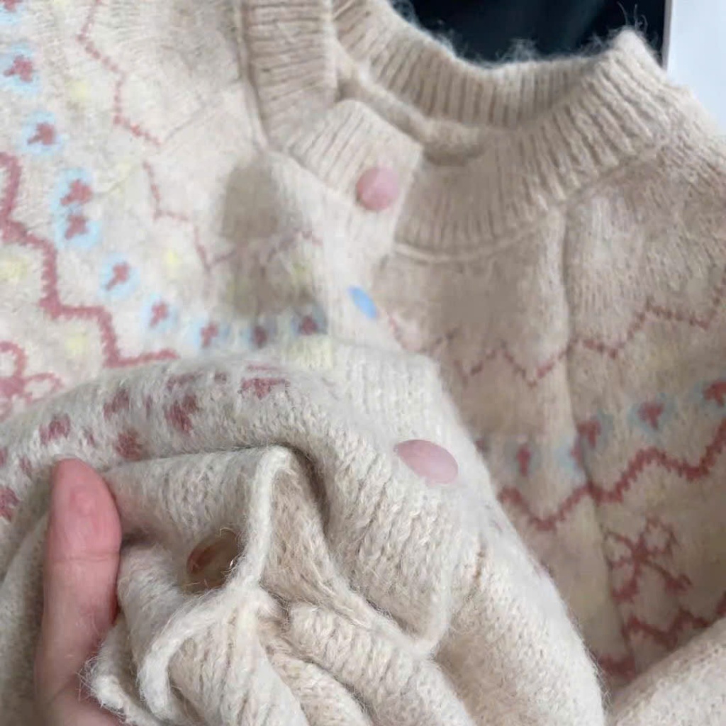 [SẴN] Áo khoác len kiểu xinh xắn cổ tròn cho nữ, áo cardigan len oversize họa tiết dễ thương form rộng - 196 | BigBuy360 - bigbuy360.vn