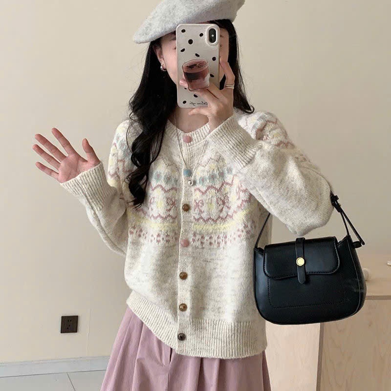 [SẴN] Áo khoác len kiểu xinh xắn cổ tròn cho nữ, áo cardigan len oversize họa tiết dễ thương form rộng - 196 | BigBuy360 - bigbuy360.vn