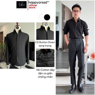  Áo Sơ Mi Dài Tay Cao Cấp HAPPYORSAD Cổ V Button Down Dày Dặn Co Giãn Thấm Hút Chống Nhăn   V Button Down Shirt HOS   
