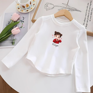  Áo thu đông dài tay bé gái cổ tròn in hình bé gái chất thun borip co giãn 4 chiều - Loza- G0423 