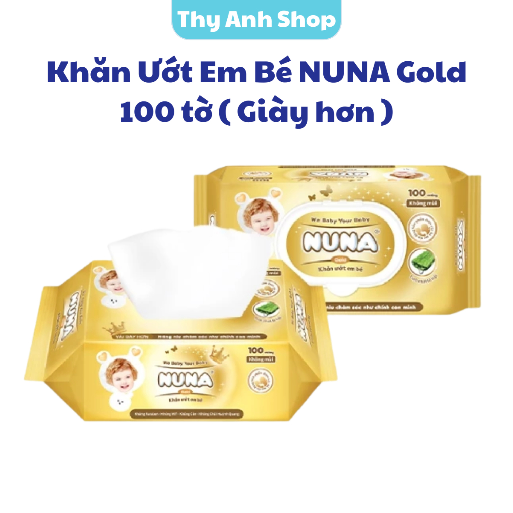 Khăn Ướt Nuna Gold Không Cồn Không Parabens Cao Cấp Dành Cho Bé, Miếng Khăn Siêu Dày, Mềm Mại An Toàn 100 miếng