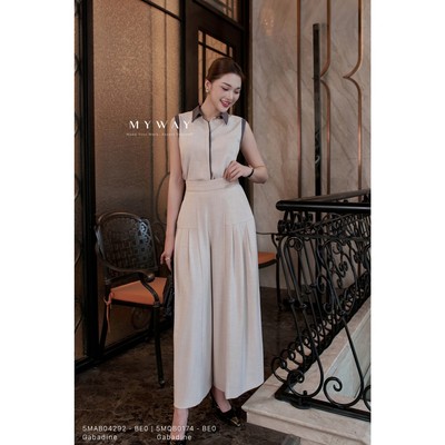 Set Dạo Phố Sơ MI Không Tay Phối Quần Suông MY WAY Gabadine 5MAB04292 5MQB0174 BE0