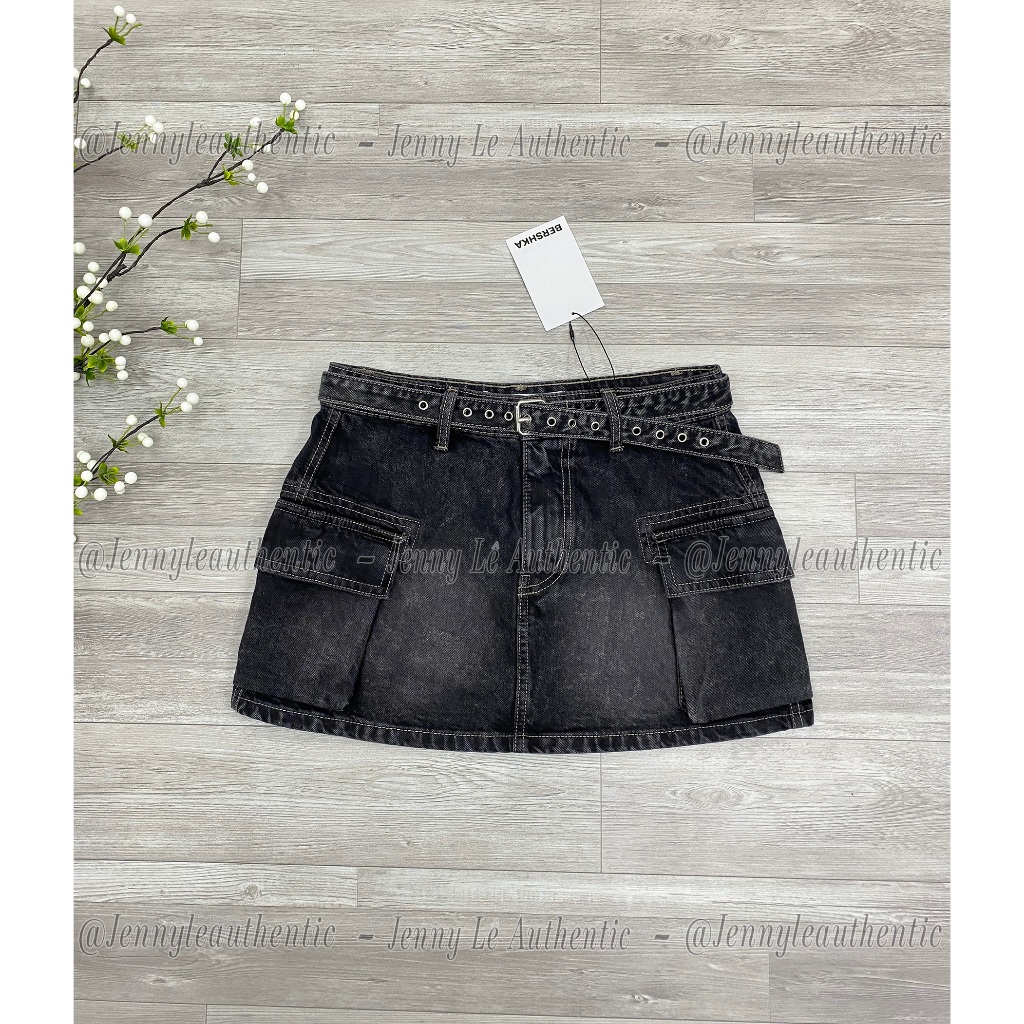[BERSHKA AUTHENTIC] Chân Váy Denim Bershka Authentic Túi Hộp Khoẻ Khoắn Giá SALE Bản Màu Đen