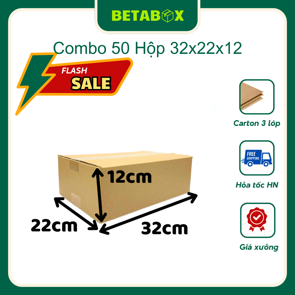 BETABOX - 32x22x12 COMBO 50 Hộp Carton Đóng Gói Hàng